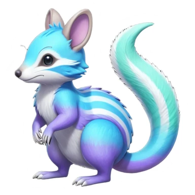 Iridescent Neon Green-Cyan-Blue-Purple-gradients Minccino-Numbat-Sergal-fusion-hybrid-animal-creature, full body sticker