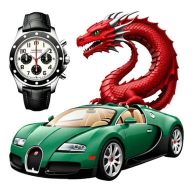green audemars piguet watch (without text), black bugatti, and a dragon  sticker