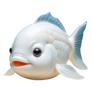 Meme-Worthy Cute Sleeping White Goldfish Portrait Emoji, Head resting peacefully with a contented smile, showcasing a streamlined, graceful body and a luxuriously soft pure white hue, eyes closed in a serene, floating nap, Simplified yet hilariously adorable features, highly detailed, glowing with a soft, drowsy light, high shine, relaxed and utterly lovable, stylized with an air of playful laziness, bright and heartwarming, soft glowing outline, capturing the essence of a comically sleepy goldfish, so meme-worthy it feels like it could instantly become the next viral sensation of adorable slumber! sticker