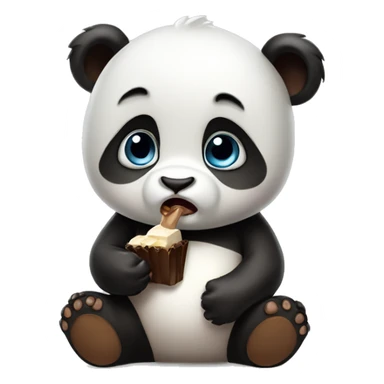 Sad baby panda eating chocolate sticker