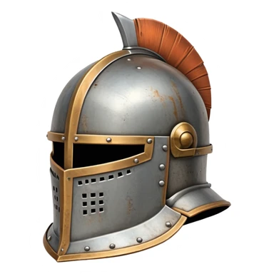 Antique medieval knight helmet with light rust and weathered metal sticker