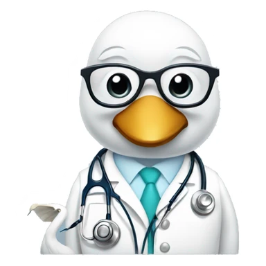 a swan dressed as a clinician with glasses and stethoscope sticker