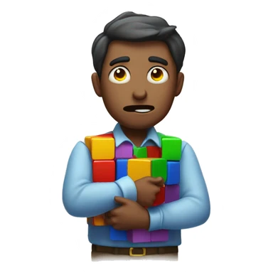 Confused man with a puzzled rubiks cube sticker