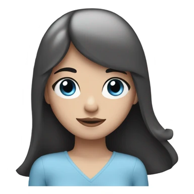 white girl with blue eyes, black hair, bangs, and hearts all around her sticker