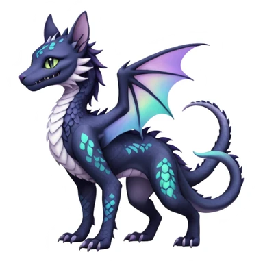 Kawaii black pastel iridescent beautiful pretty elegant divine edgy fantasy feline-vernid-sergal-Haku-dragon-fursona animal creature, full body with intricate markings  sticker