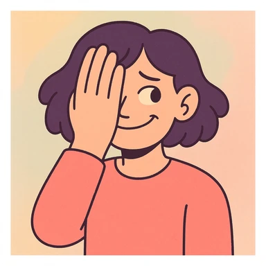 a person hiding their sadness, looking away with a forced smile, soft pastel colors, gentle lighting, emotional atmosphere sticker