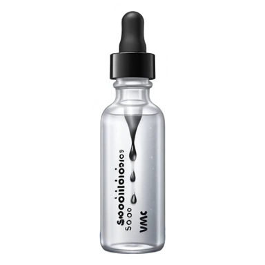 Slim clear dropper bottle with white cap and minimal black text label. Floating above a silver ripple, with icy shimmer rings pulsing outward. Surrounded by tiny frozen sparkles and wrinkle-smoothing energy beams. Looks like a precision anti-aging serum potion — sharp, cold, and potent. sticker