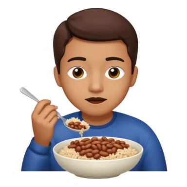 Create a person having lunch. Not a sandwich. Rice, beans and meat. sticker