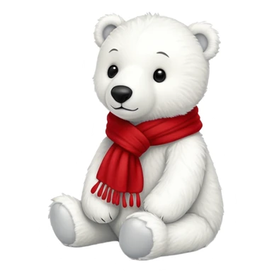 White Jellycat polar bear stuffed plush wearing a red scarf sticker