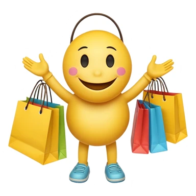 HAPPY SMILEY FACE WITH HANDS AND FEET EMOJI WITH SHOPPING BAGS IN EACH HAND sticker