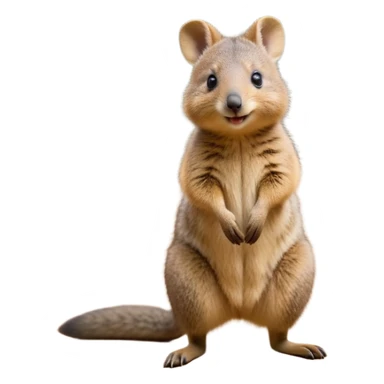 cinematic-quokka wallaby-realistic-full-body-standing on its hind legs hunched over-emoji,-small-round-frame-balanced-on-tiny-strong-hind-legs,giant fluffy cheeks large smile-fluffy-brown-fur-radiating-a-warm-softness,-big-round-eyes-filled-with-joy-and-innocence,-tiny-clawed-paws-held-close-to-chest,-cheerful-smile-exuding-endearing-happiness,-simplified-yet-realistic-focused-features,-highly-detailed,-glowing-with-a-sunny-warmth, skinny tail sticker