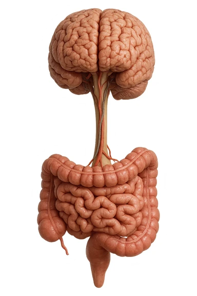 intestino e cervello sono collegati verticalmente, iperrealistico 4k sticker