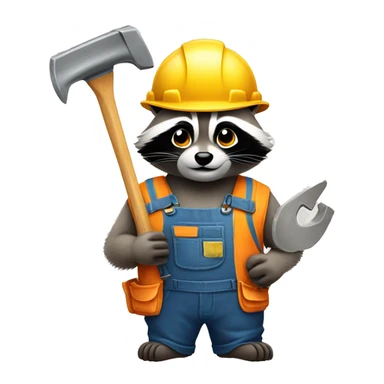 portrait of a raccoon construction worker with a tool in his paw sticker