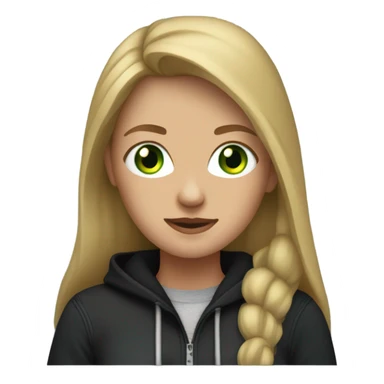 woman with long dirty blonde hair, green eyes, wearing black hoodie and jeans sticker