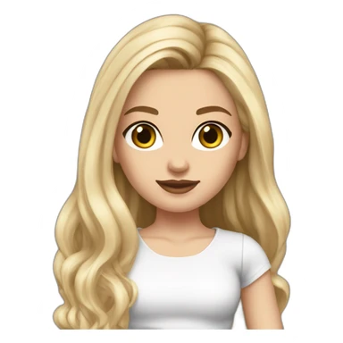 realistic caucasian long blonde hair dark brown eyes woman white crop top gray mini skirt black high heels sticker