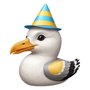 A seagull head with a party hat, without the body sticker