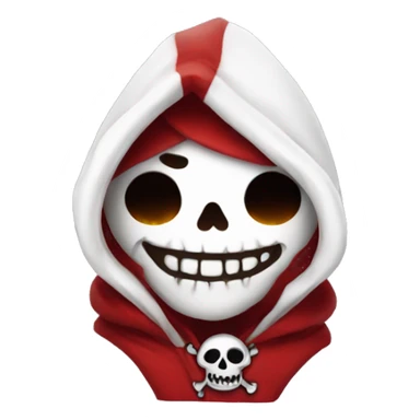Cute, happy little skull wearing a red velvet hood with white fur trim. sticker