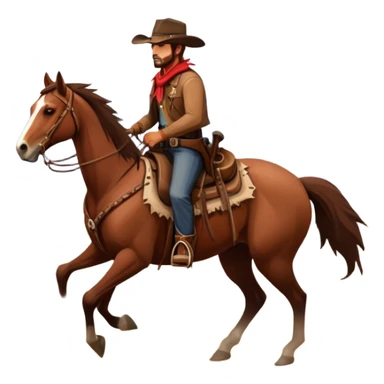 An icon representing an adventure game, inspired by Red Dead Redemption II. The design features a rugged cowboy riding a horse through a vast, open landscape with mountains, deserts, and wild animals. The atmosphere conveys exploration, action, and the thrill of the journey. Transparent background sticker
