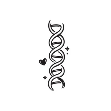 Hand-drawn DNA strand with heart element, representing sexual health testing and care sticker