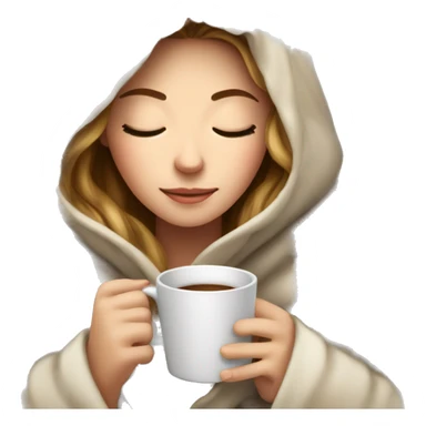White girl inside a blanket sipping coffee eyes closed sticker