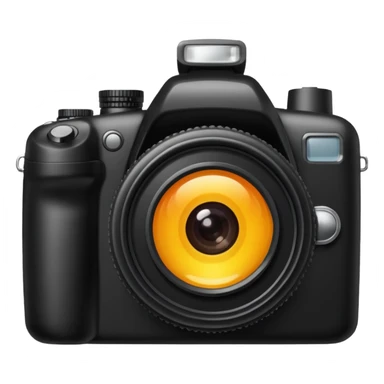 The camera features a solid black body with a shiny lens. sticker