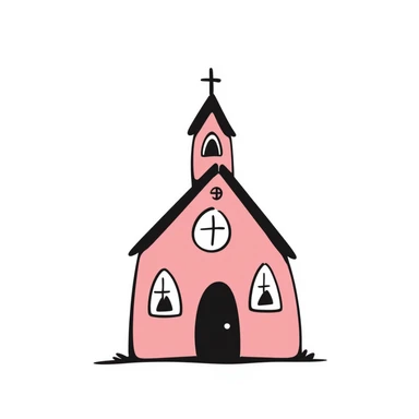 a pink chapel, hand drawn doodle style sticker