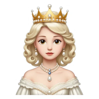 A refined Victorian queen with pearl crown, elegant gown, and composed regal posture.
 sticker