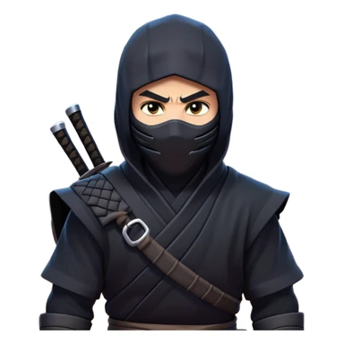 clash-of-clans-aesthetic_-cinematic-mysterious-male-ninja-portrait-emoji, rendered in a flat, vector-style with minimal shading and bold, simplified shapes, with a head slightly turned revealing intense, focused eyes, perched crouched next to an agile trained panther with glossy fur moving silently through shadowed urban rooftops and moonlit alleyways. sticker