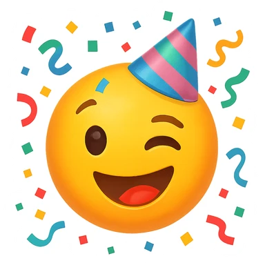 face with confetti and party hat emoji, digital illustration sticker