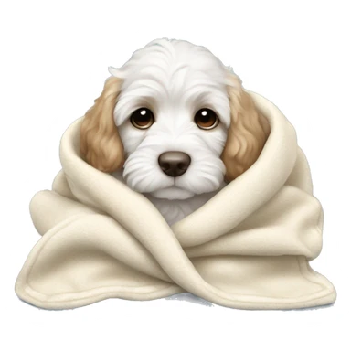 White cute cockapoo puppy sleep in blanket sticker