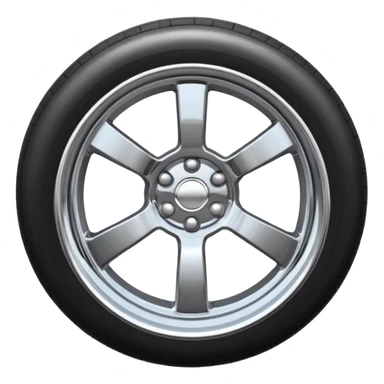 A chrome car wheel emoji, polished silver metal rim, smooth circular shape, minimal futuristic design, soft reflections, iOS emoji style, centered on white background, ultra clean look sticker