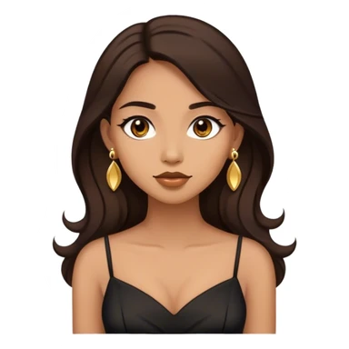 Beautiful woman,cute, long dark brown hair in dark dress with gold earrings sticker