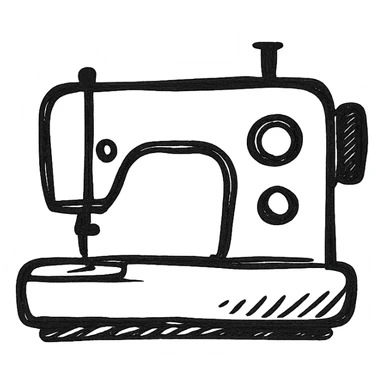 sewing machine, hand drawn black outline style, simple and clear lines sticker