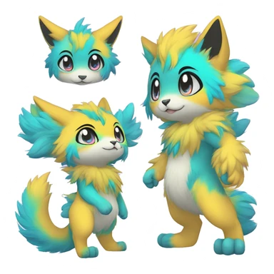 Anthro Scalie Fluffy Cool Cute Magical Shiny Colorful Neon Vibrant Colors Sparkle Kemono-style Chibi Fantasy-Animal-Fakémon-Pokémon-Hybrid Fur Sona Aesthetic Full Body sticker