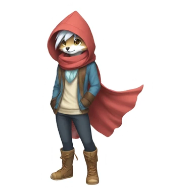 Anthro Sona Fakemon with a scarf and a hood Full Body sticker