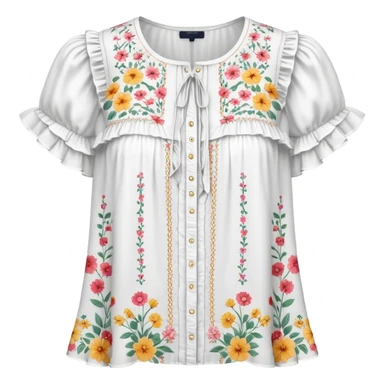 White very short sleeved floral ruffle blouse sticker