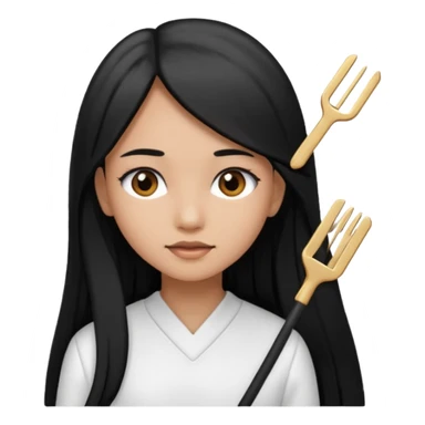 A girl in white with black long straight hair with hairclip and light brown skin sticker