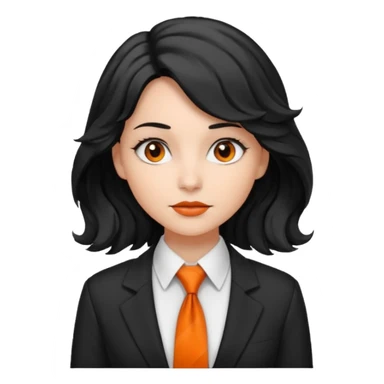lady in white shirt, orange tie, black wavy hair sticker