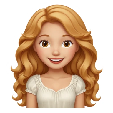 white latina girl with strawberry blonde super long wavy hair, white skirt, blushed cheeks sticker