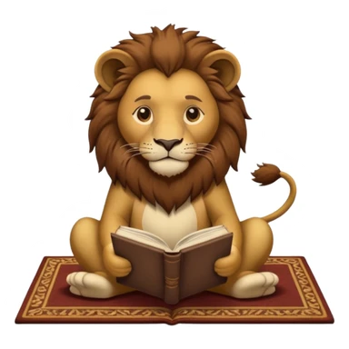 lion reading a book on a carpet sticker