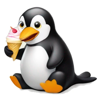 sitting pinguin with ice cream sticker