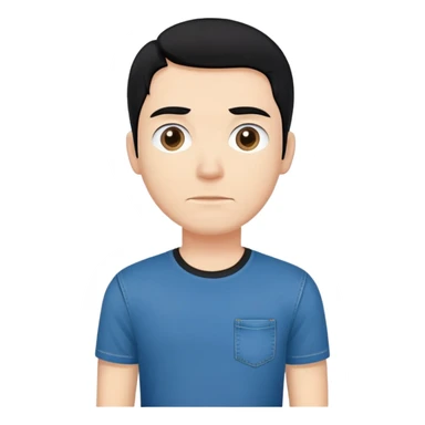 man with black hair, blue jeans, black t-shirt, neutral expression, facing forward sticker