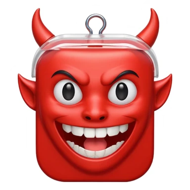 A package of dental floss with a smiling horny devil face  sticker