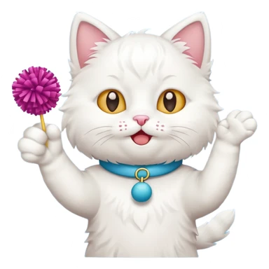 cheerleading white cat with pom pom sticker