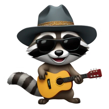 racoon with sunglasses cowboy hat playing a guitar sticker
