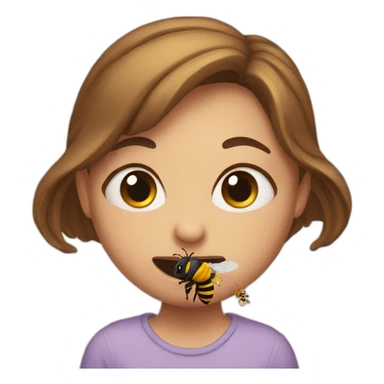 Annoying sister trying to eat a bee sticker