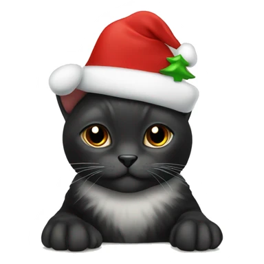 Black Tortoise colored cat with Christmas hat  sticker