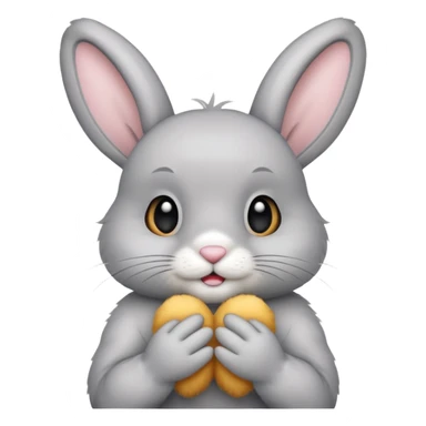 A light gray bunny holding the middle up sticker