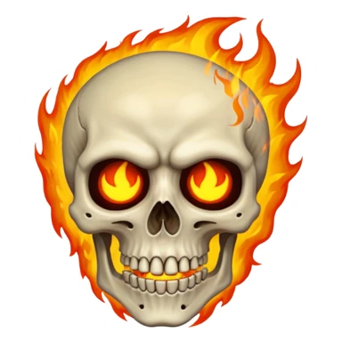 Just a skeleton face with fire in his eyes and fire around him with a damn face sticker