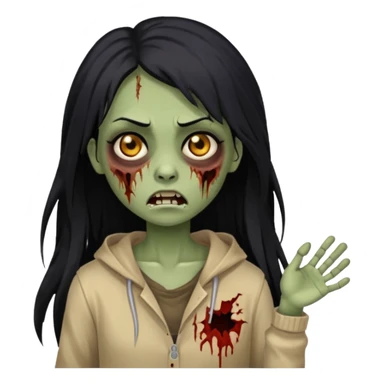 girl zombie with long black hair and beige skin sticker